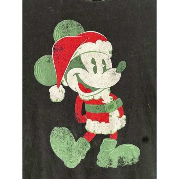 Vintage Disney Parks Santa Mickey Mouse T-Shirt M Black Christmas Retro Holiday - Picture 2 of 5